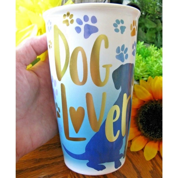 Spoontiques Other - New Blue & Gold Dog Lover Ceramic Coffee Tea Travel Mug Cup 13oz.
